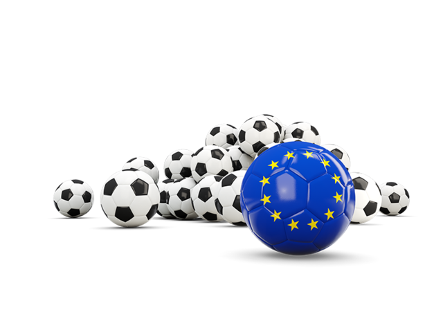 Флаг на фоне футбольных мячей. Скачать флаг. Европейский союз