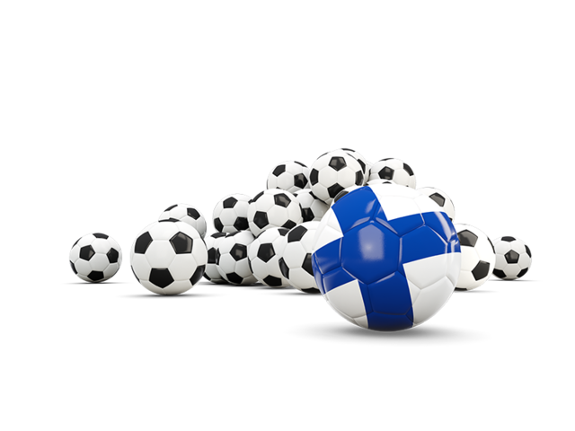 Флаг на фоне футбольных мячей. Скачать флаг. Финляндия