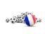 France. Flag in front of footballs. Download icon.