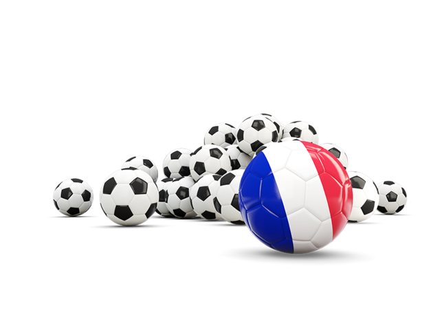 Флаг на фоне футбольных мячей. Скачать флаг. Франция