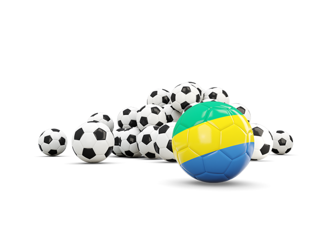 Flag in front of footballs. Download flag icon of Gabon at PNG format