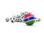 Gambia. Flag in front of footballs. Download icon.