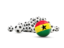 Ghana. Flag in front of footballs. Download icon.