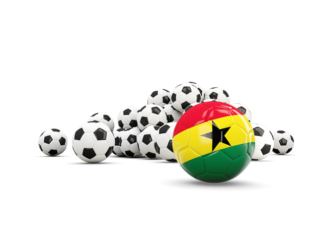 Флаг на фоне футбольных мячей. Скачать флаг. Гана