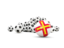 Guernsey. Flag in front of footballs. Download icon.