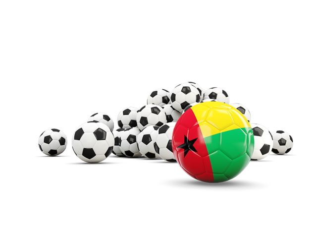 Флаг на фоне футбольных мячей. Скачать флаг. Гвинея-Бисау