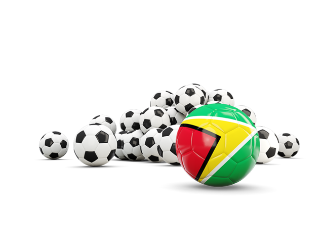 Флаг на фоне футбольных мячей. Скачать флаг. Гайана