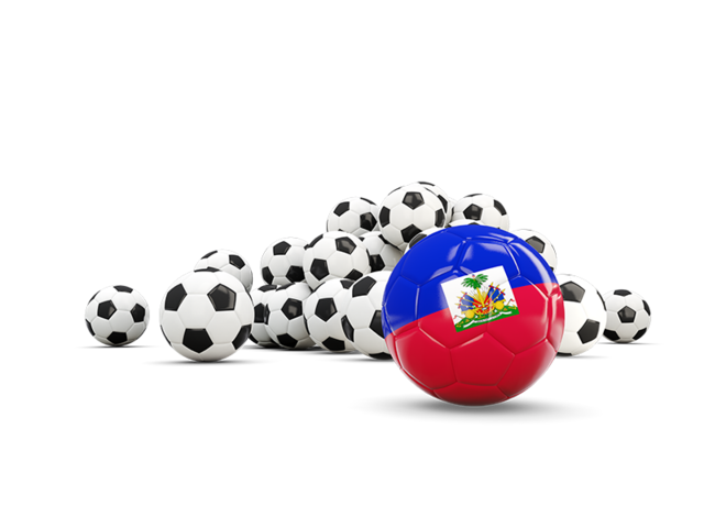 Флаг на фоне футбольных мячей. Скачать флаг. Гаити