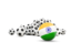 India. Flag in front of footballs. Download icon.