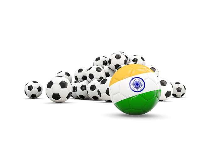 Флаг на фоне футбольных мячей. Скачать флаг. Индия