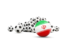 Iran. Flag in front of footballs. Download icon.