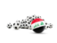 Iraq. Flag in front of footballs. Download icon.