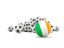 Ireland. Flag in front of footballs. Download icon.