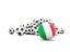 Italy. Flag in front of footballs. Download icon.