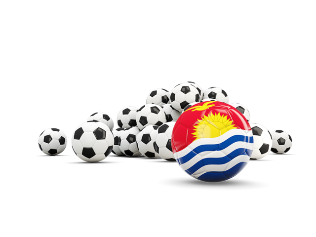 Флаг на фоне футбольных мячей. Скачать флаг. Кирибати
