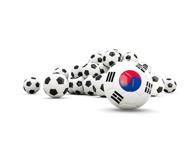 Флаг на фоне футбольных мячей. Скачать флаг. Южная Корея