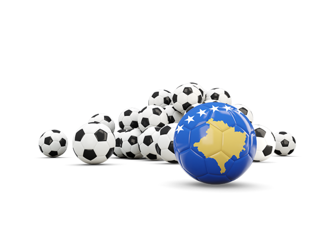 Флаг на фоне футбольных мячей. Скачать флаг. Косово