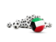 Кувейт. Флаг на фоне футбольных мячей. Скачать иллюстрацию.