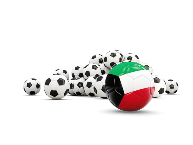Флаг на фоне футбольных мячей. Скачать флаг. Кувейт