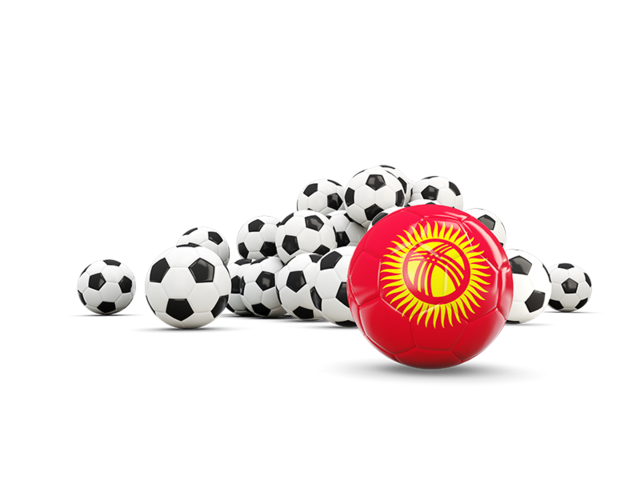 Флаг на фоне футбольных мячей. Скачать флаг. Киргизия
