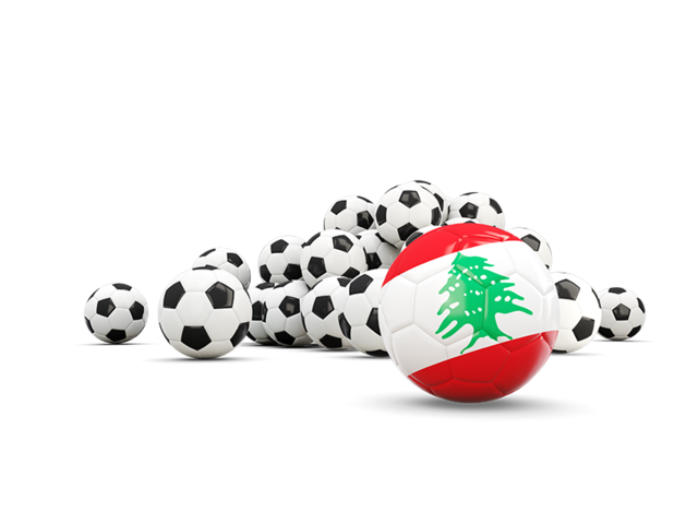 Флаг на фоне футбольных мячей. Скачать флаг. Ливан