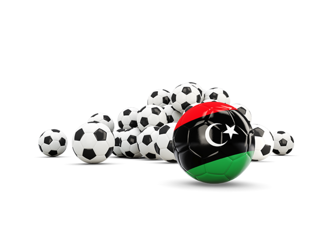 Флаг на фоне футбольных мячей. Скачать флаг. Ливия
