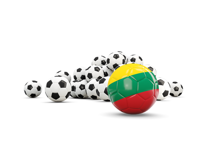 Флаг на фоне футбольных мячей. Скачать флаг. Литва