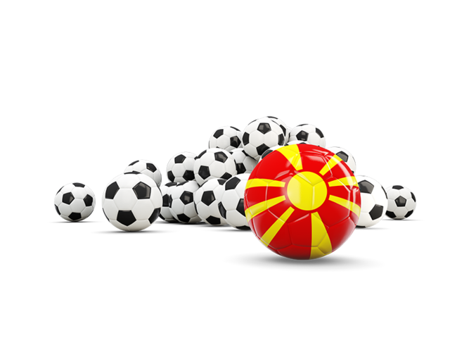 Флаг на фоне футбольных мячей. Скачать флаг. Македония