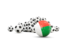 Madagascar. Flag in front of footballs. Download icon.