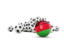 Malawi. Flag in front of footballs. Download icon.