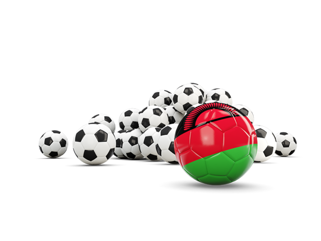 Флаг на фоне футбольных мячей. Скачать флаг. Малави