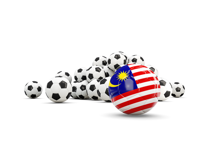 Флаг на фоне футбольных мячей. Скачать флаг. Малайзия