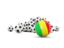 Mali. Flag in front of footballs. Download icon.