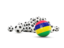 Mauritius. Flag in front of footballs. Download icon.