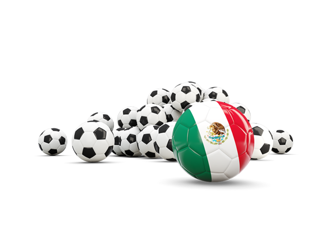 Флаг на фоне футбольных мячей. Скачать флаг. Мексика