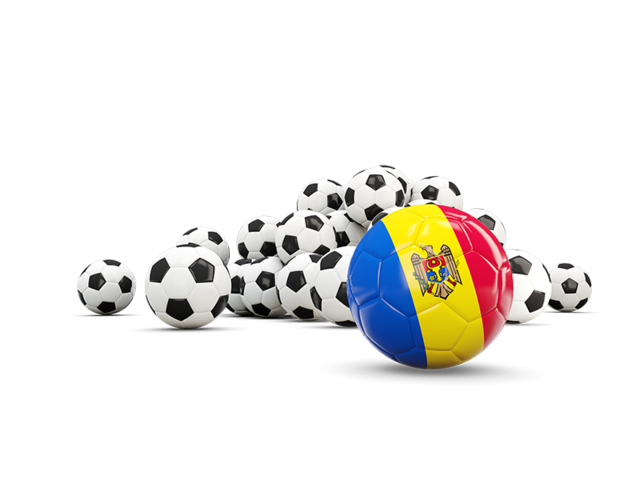 Флаг на фоне футбольных мячей. Скачать флаг. Молдавия