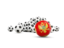 Черногория. Флаг на фоне футбольных мячей. Скачать иллюстрацию.