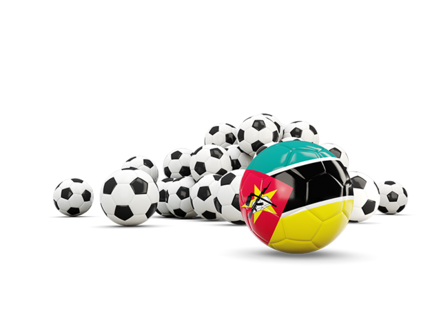 Flag in front of footballs. Download flag icon of Mozambique at PNG format
