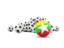 Мьянма. Флаг на фоне футбольных мячей. Скачать иллюстрацию.