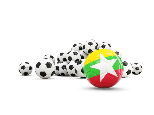 Флаг на фоне футбольных мячей. Скачать флаг. Мьянма