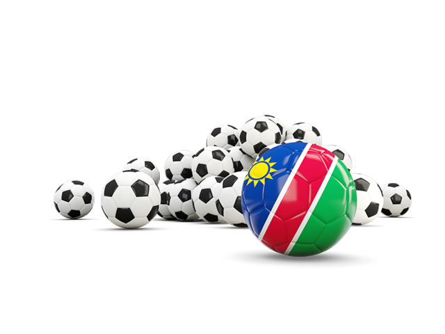 Флаг на фоне футбольных мячей. Скачать флаг. Намибия