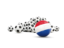 Netherlands. Flag in front of footballs. Download icon.