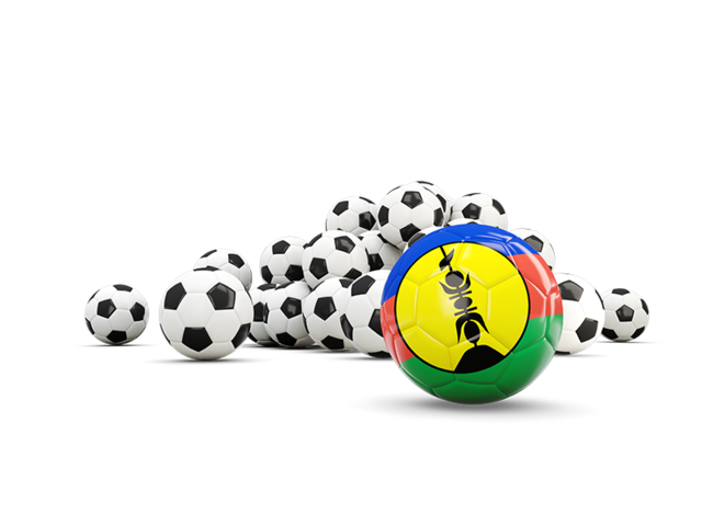 Flag in front of footballs. Download flag icon of New Caledonia at PNG format