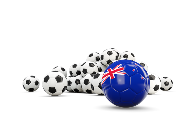 Флаг на фоне футбольных мячей. Скачать флаг. Новая Зеландия