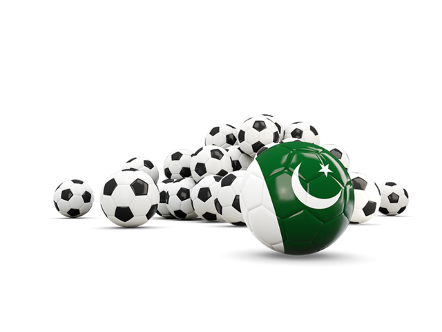 Флаг на фоне футбольных мячей. Скачать флаг. Пакистан