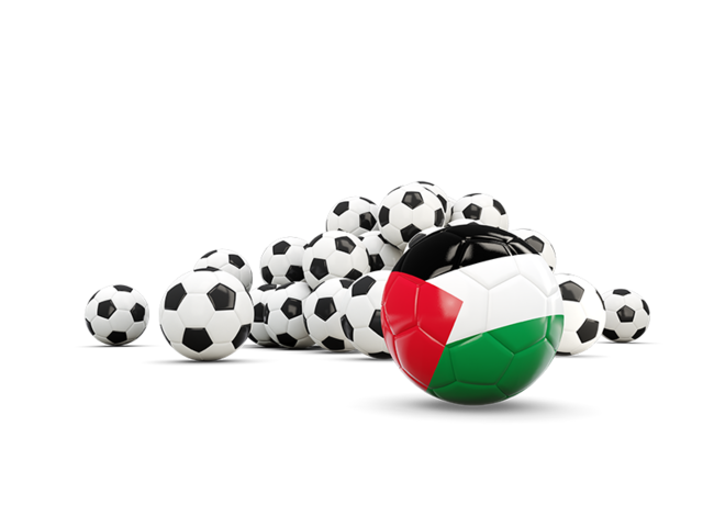 Флаг на фоне футбольных мячей. Скачать флаг. Палестинские территории