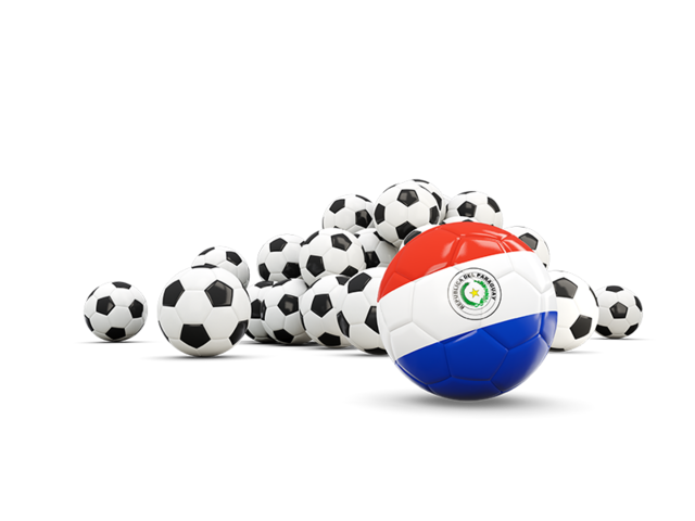 Флаг на фоне футбольных мячей. Скачать флаг. Парагвай