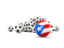 Puerto Rico. Flag in front of footballs. Download icon.