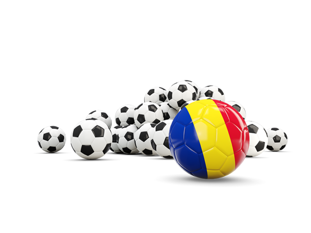 Флаг на фоне футбольных мячей. Скачать флаг. Румыния