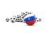 Russia. Flag in front of footballs. Download icon.